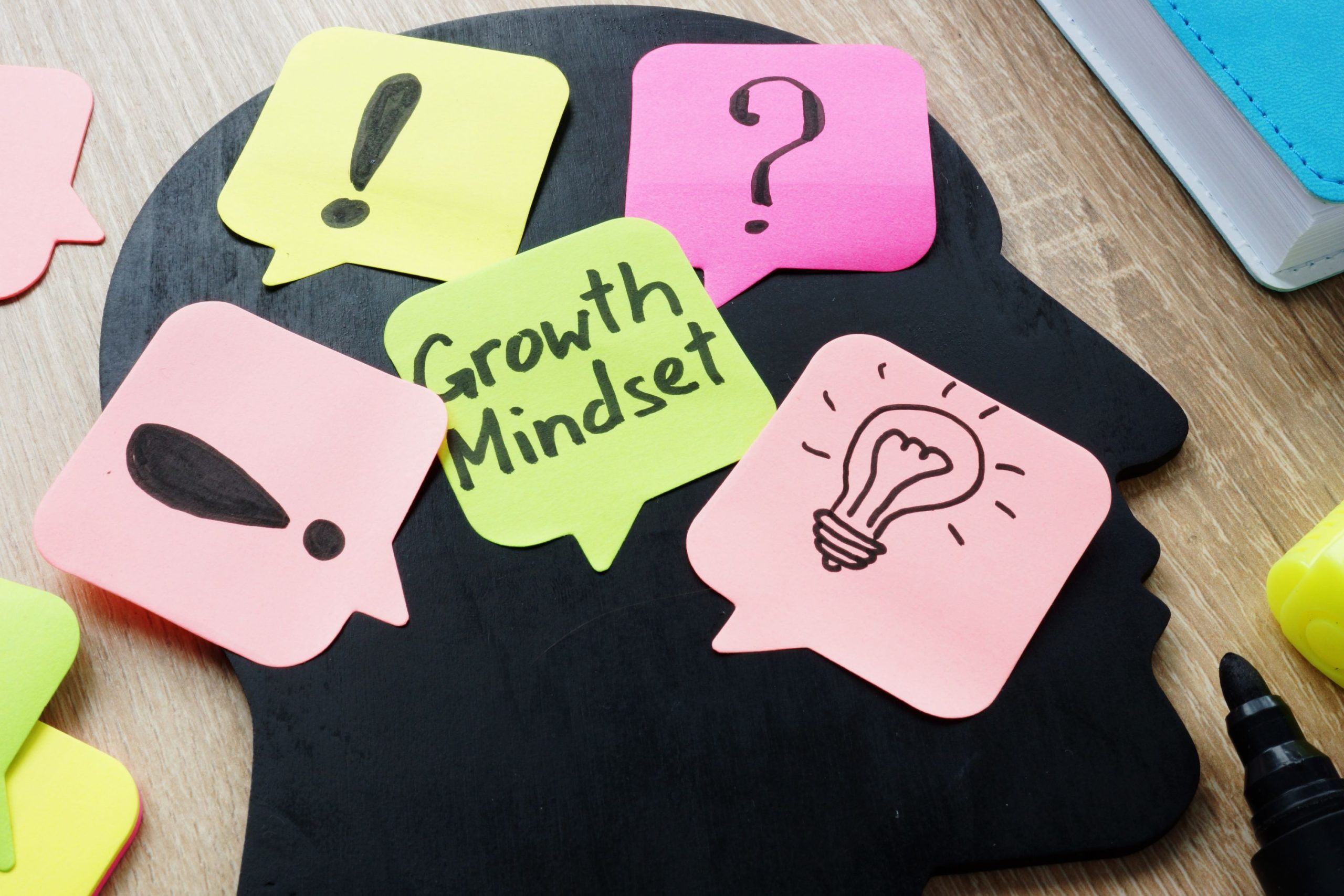 Mindset Coach sticky notes on head silhouette